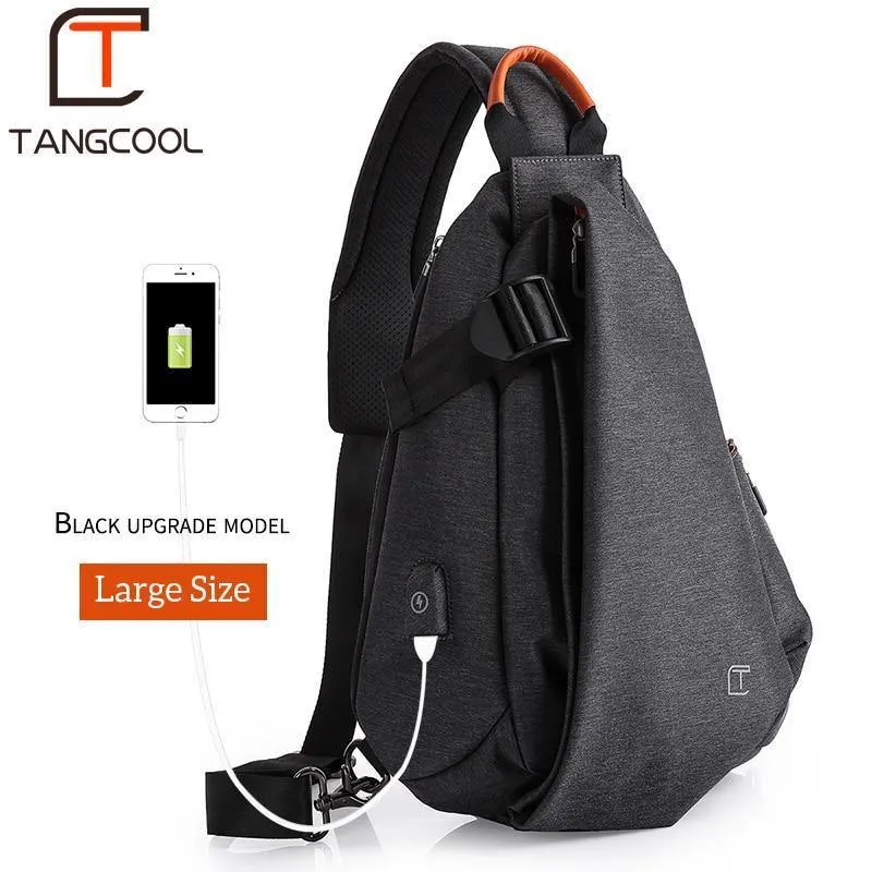 Multifunktionale modische Umhängetaschen für Herren mit USB-Ladefunktion, Brusttasche, Kurztrip-Umhängetasche, wasserabweisende Umhängetasche
