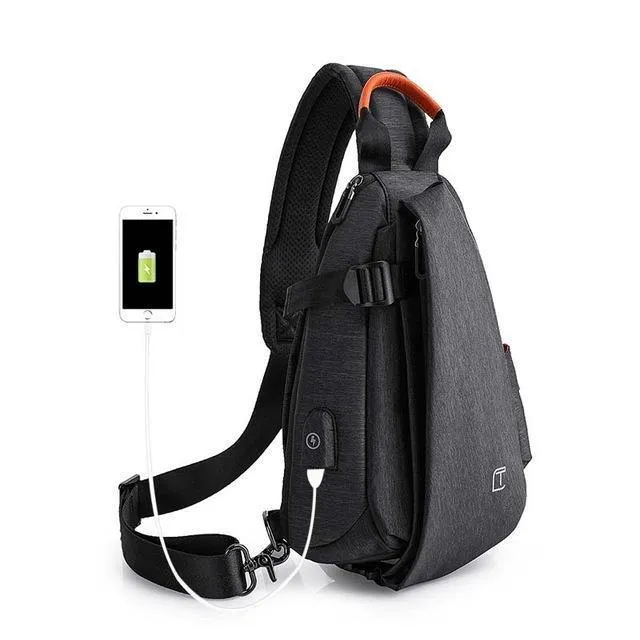 Multifunktionale modische Umhängetaschen für Herren mit USB-Ladefunktion, Brusttasche, Kurztrip-Umhängetasche, wasserabweisende Umhängetasche