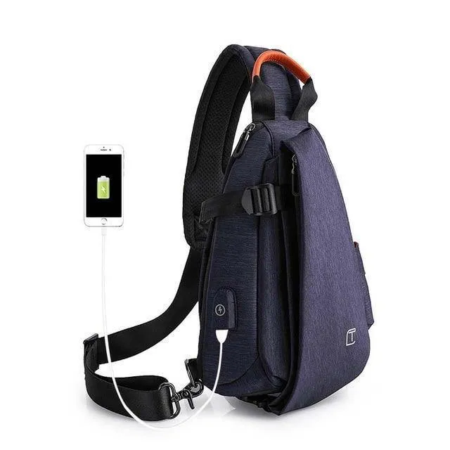 Multifunktionale modische Umhängetaschen für Herren mit USB-Ladefunktion, Brusttasche, Kurztrip-Umhängetasche, wasserabweisende Umhängetasche