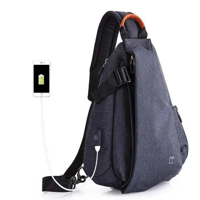 Multifunktionale modische Umhängetaschen für Herren mit USB-Ladefunktion, Brusttasche, Kurztrip-Umhängetasche, wasserabweisende Umhängetasche