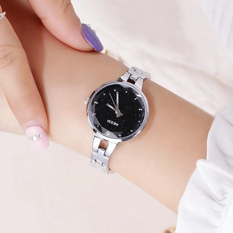 Frauen Edelstahl Uhr Damen Kristall Helle Sterne Armband Uhren Kleid Armbanduhr Montre Femme Muttertag