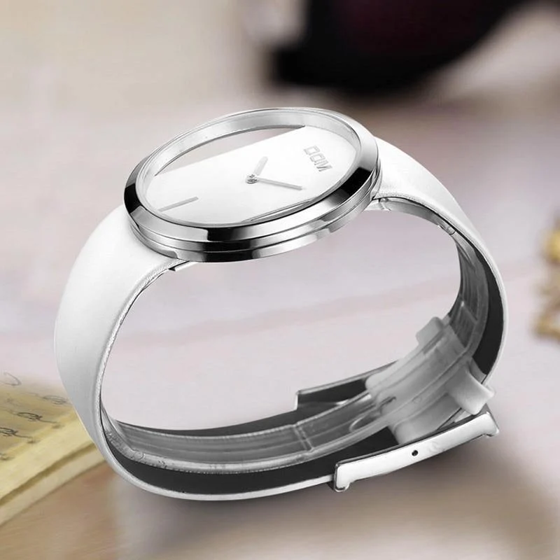 Mode lässig Quarz einzigartige stilvolle hohle Skelett Uhren Leder Sport Lady Armbanduhren 205L
