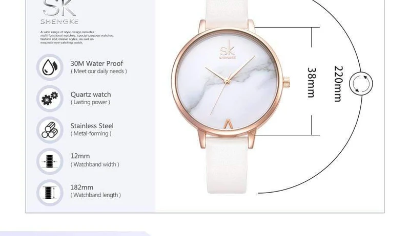 Damenuhren Leder Weibliche Quarzuhr Frauen Dünne Beiläufige Bügeluhr Reloj Mujer Marmor Zifferblatt SK
