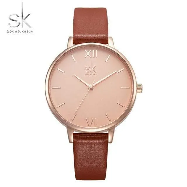 Damenuhren Leder Weibliche Quarzuhr Frauen Dünne Beiläufige Bügeluhr Reloj Mujer Marmor Zifferblatt SK