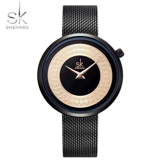 Shengke Frauen Uhren Frauen Mode Uhr Vintage Design Damen Uhr Luxus Marke Klassische Gold Metall Scheibe Zegarek Damski