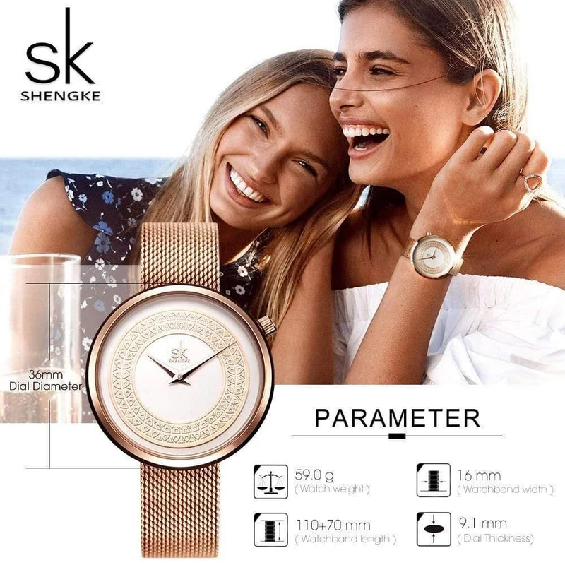Shengke Frauen Uhren Frauen Mode Uhr Vintage Design Damen Uhr Luxus Marke Klassische Gold Metall Scheibe Zegarek Damski