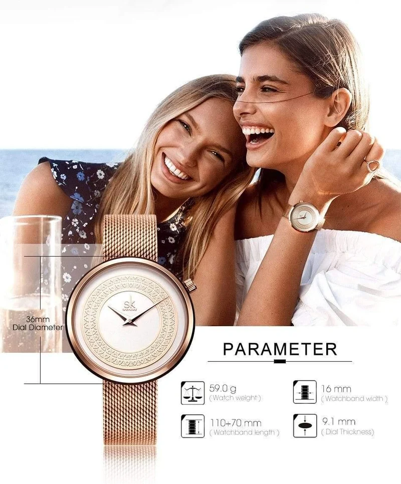 Shengke Frauen Uhren Frauen Mode Uhr Vintage Design Damen Uhr Luxus Marke Klassische Gold Metall Scheibe Zegarek Damski