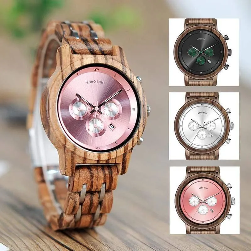 Holzuhren für Liebhaber, kombiniertes Design aus Holz und Stahl mit Stoppuhr in drei Farben