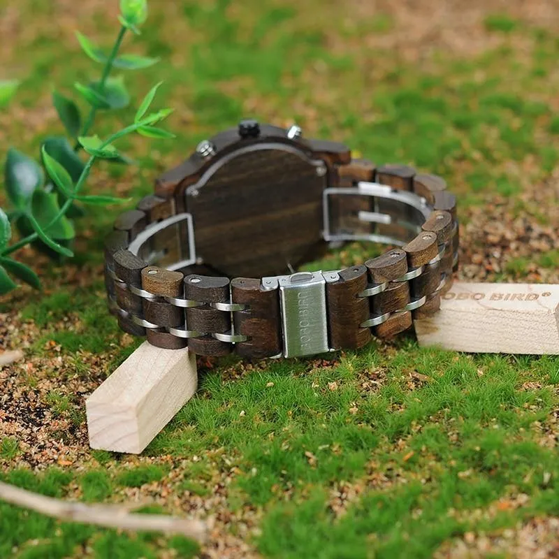 Holzuhren für Liebhaber, kombiniertes Design aus Holz und Stahl mit Stoppuhr in drei Farben