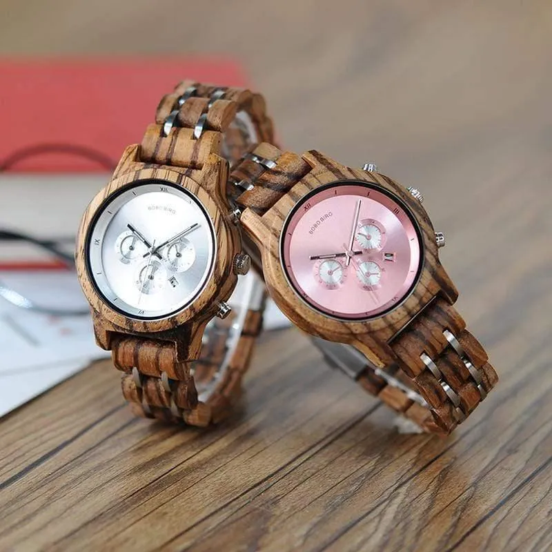 Holzuhren für Liebhaber, kombiniertes Design aus Holz und Stahl mit Stoppuhr in drei Farben