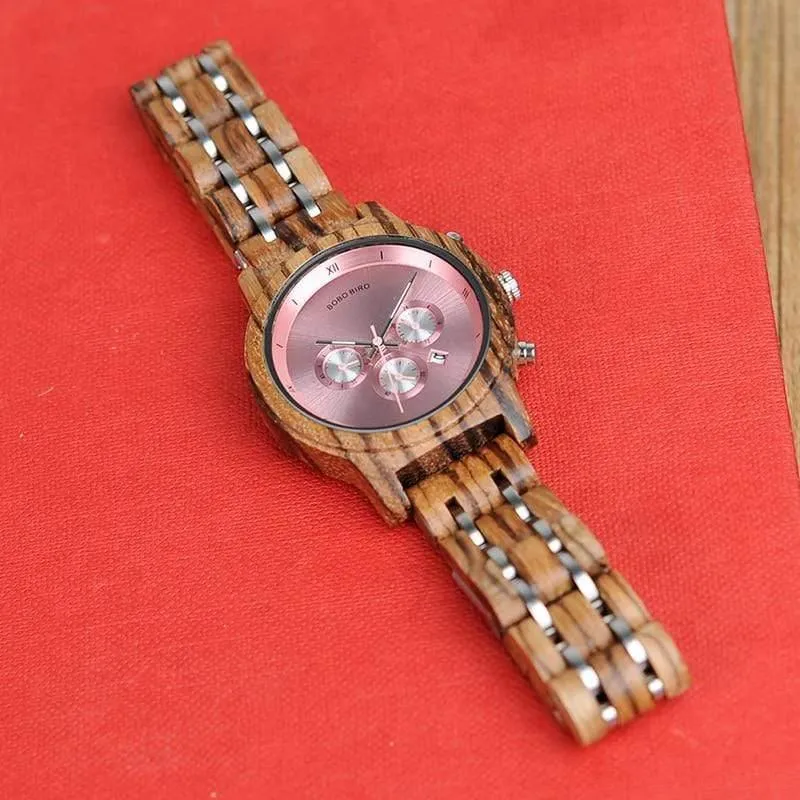 Holzuhren für Liebhaber, kombiniertes Design aus Holz und Stahl mit Stoppuhr in drei Farben