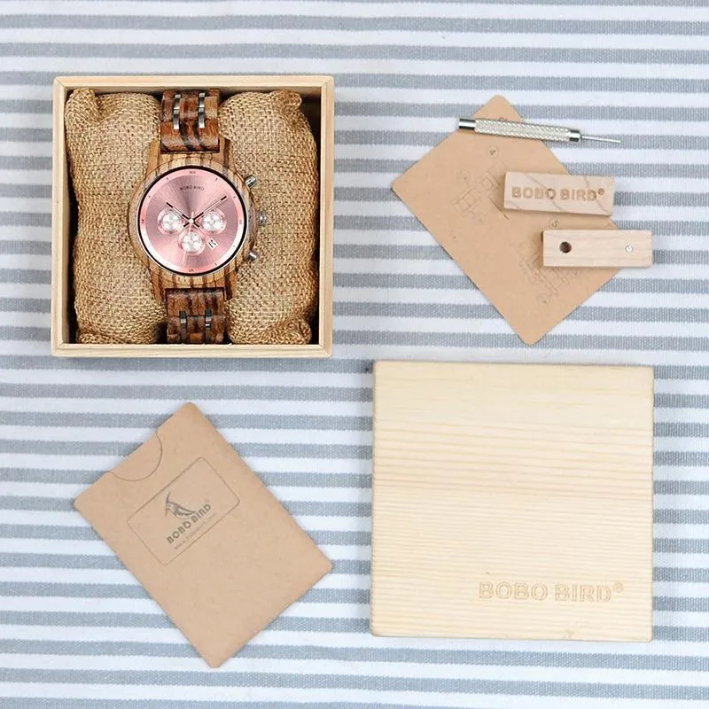 Holzuhren für Liebhaber, kombiniertes Design aus Holz und Stahl mit Stoppuhr in drei Farben