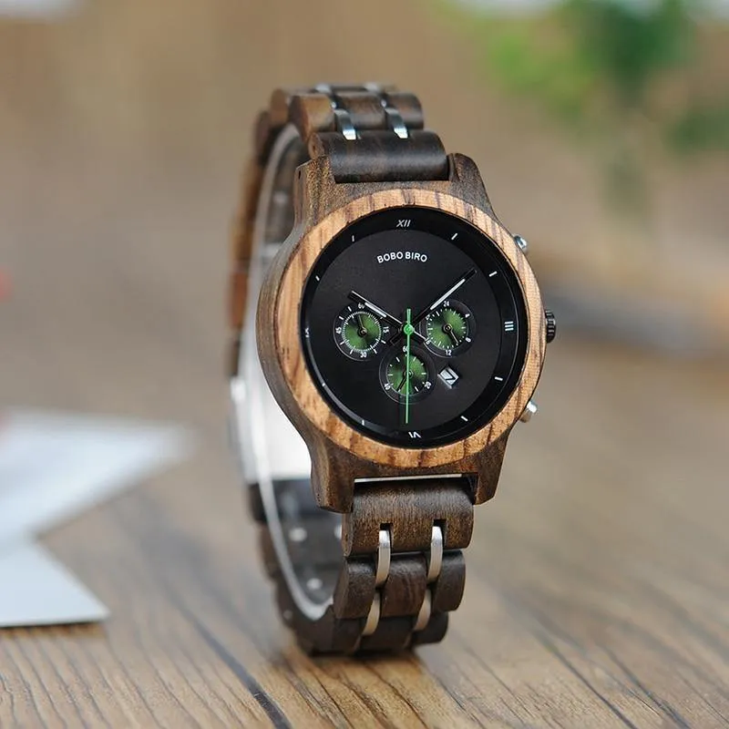 Holzuhren für Liebhaber, kombiniertes Design aus Holz und Stahl mit Stoppuhr in drei Farben
