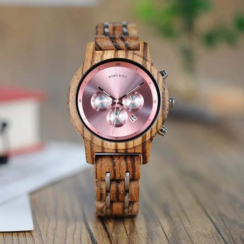 Holzuhren für Liebhaber, kombiniertes Design aus Holz und Stahl mit Stoppuhr in drei Farben