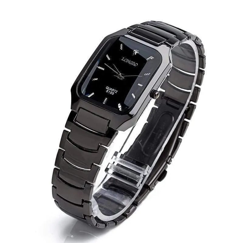 Marke Mann Frau Liebhaber Clocsk Full Black Edelstahl Quarz-Armbanduhr Faltschließe Geschenk Kleid Uhren