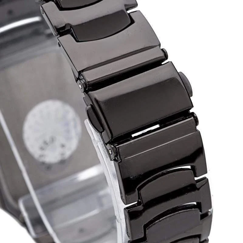 Marke Mann Frau Liebhaber Clocsk Full Black Edelstahl Quarz-Armbanduhr Faltschließe Geschenk Kleid Uhren