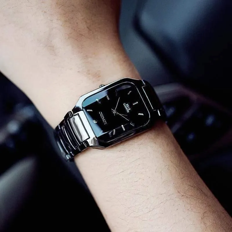 Marke Mann Frau Liebhaber Clocsk Full Black Edelstahl Quarz-Armbanduhr Faltschließe Geschenk Kleid Uhren