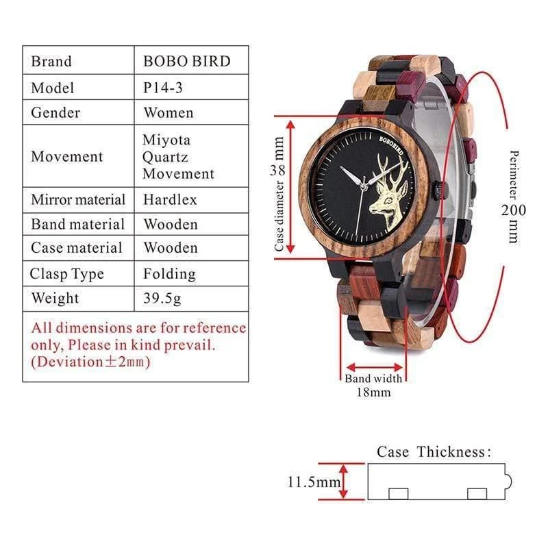 Quarzuhr für Männer, reloj mujer, Elchgravur, hölzerne Damenuhren in Holzbox, relogio masculino, tolles Geschenk für Liebhaber