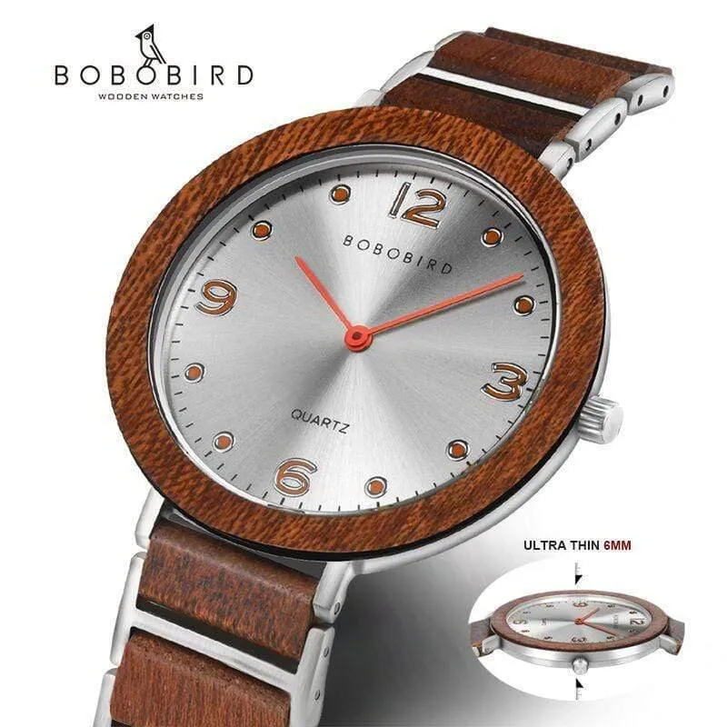Liebhaberuhren BOBO BIRD Holz Edelstahl Wasserdicht Japan Quarz Herrenuhr in Holzbox Tolles Geschenk