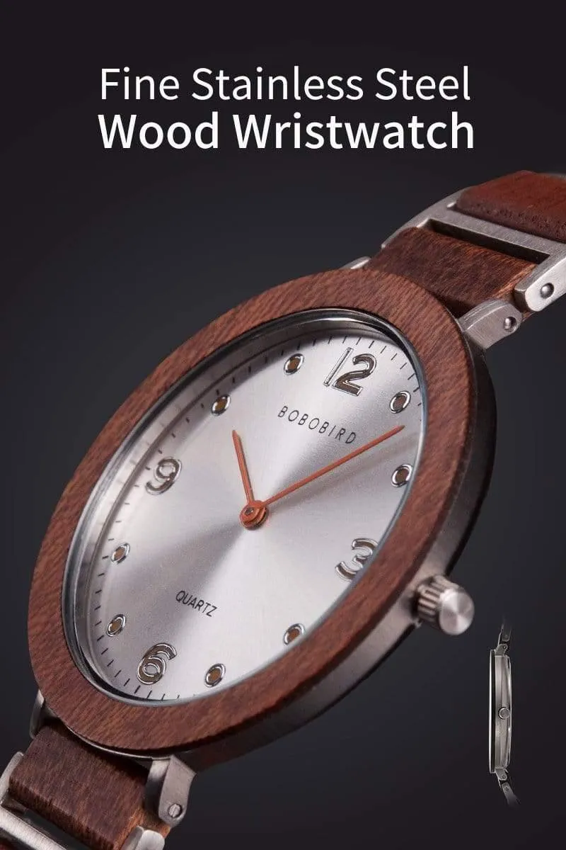 Liebhaberuhren BOBO BIRD Holz Edelstahl Wasserdicht Japan Quarz Herrenuhr in Holzbox Tolles Geschenk