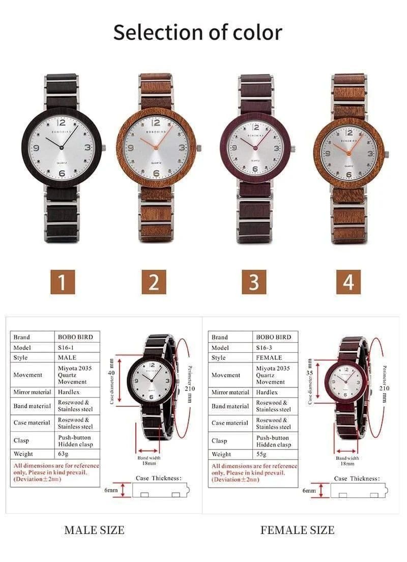 Liebhaberuhren BOBO BIRD Holz Edelstahl Wasserdicht Japan Quarz Herrenuhr in Holzbox Tolles Geschenk