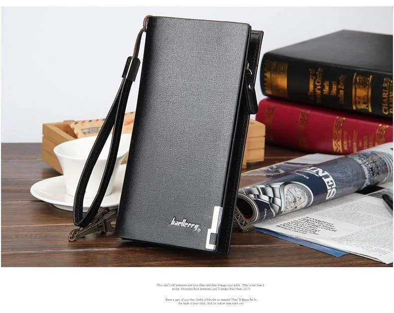 Business Herren-Geldbörsen, solides PU-Leder, lange Geldbörse, tragbare Geldbörsen, lässige Standard-Geldbörsen, männliche Clutch-Tasche