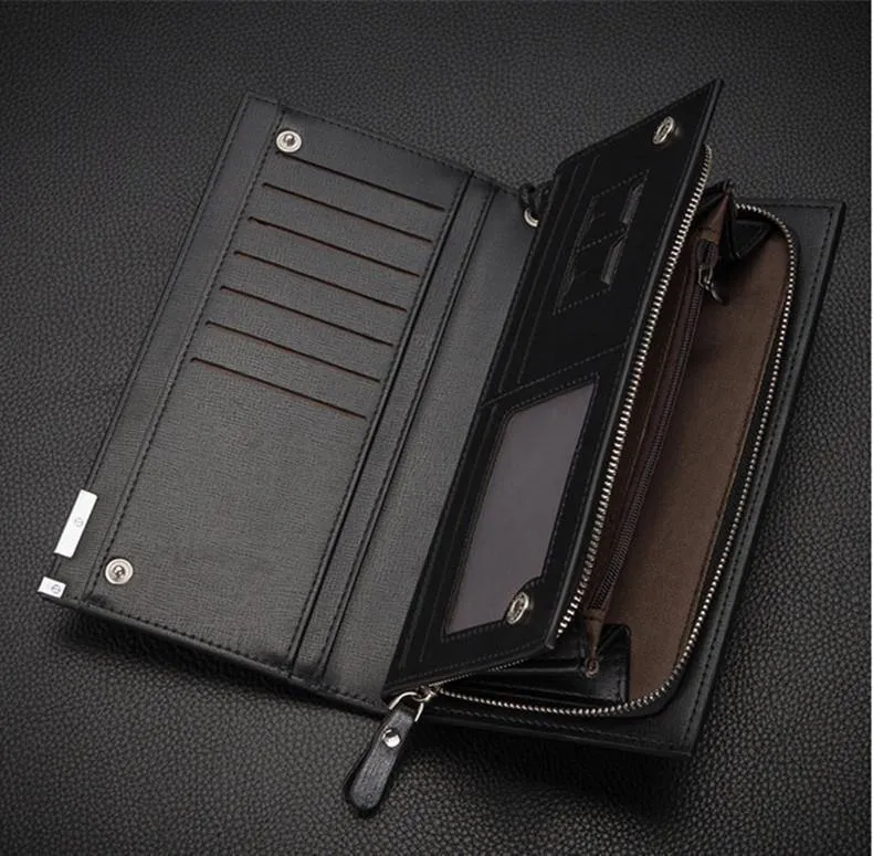 Business Herren-Geldbörsen, solides PU-Leder, lange Geldbörse, tragbare Geldbörsen, lässige Standard-Geldbörsen, männliche Clutch-Tasche