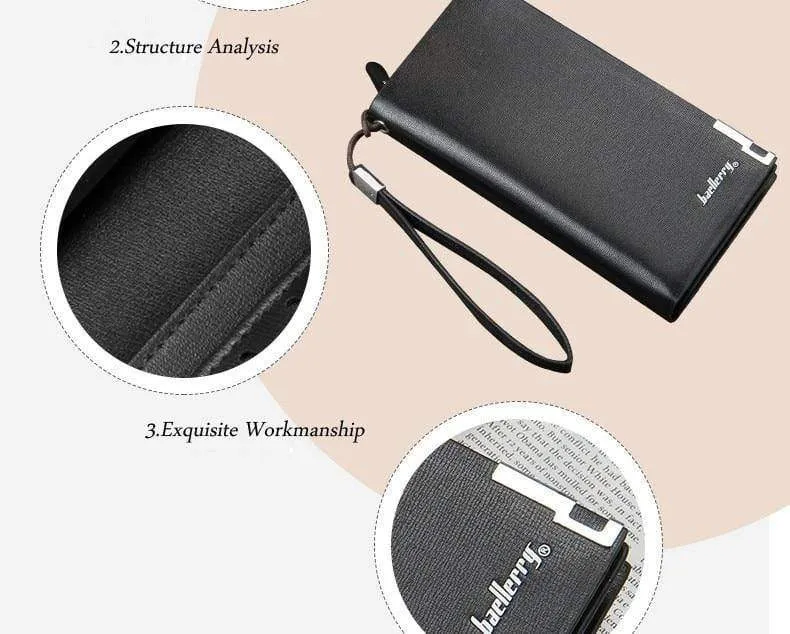 Business Herren-Geldbörsen, solides PU-Leder, lange Geldbörse, tragbare Geldbörsen, lässige Standard-Geldbörsen, männliche Clutch-Tasche