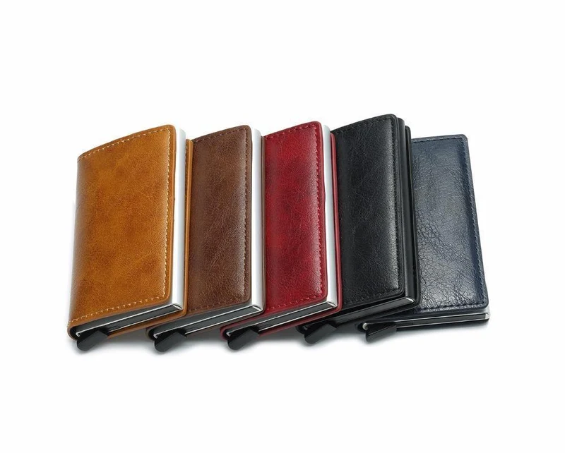 Kreditkarteninhaber PU Leder Brieftasche Diebstahl Männer Brieftaschen Automatische Pop Up Kartenetui Metall Männer Kartenhalter RFID
