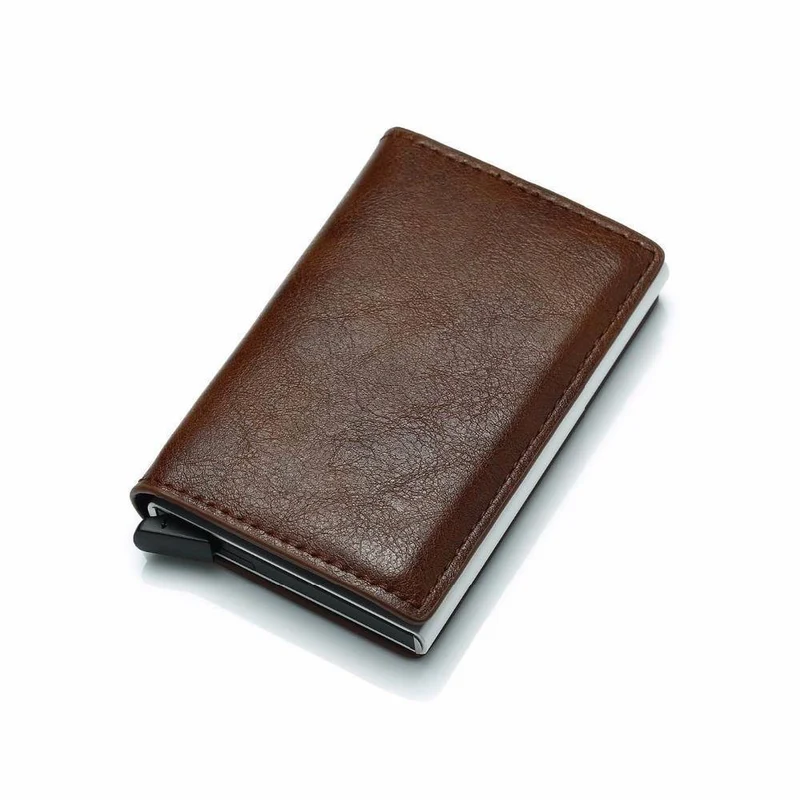 Kreditkarteninhaber PU Leder Brieftasche Diebstahl Männer Brieftaschen Automatische Pop Up Kartenetui Metall Männer Kartenhalter RFID