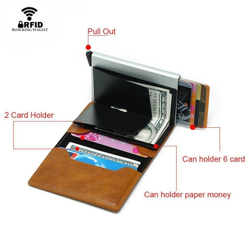 Männer Geldbörsen Geld Tasche Kurze Männliche Geldbörse Kleine Schlanke Leder Smart Geldbörsen Pop Up Metall Mini Geldbörsen