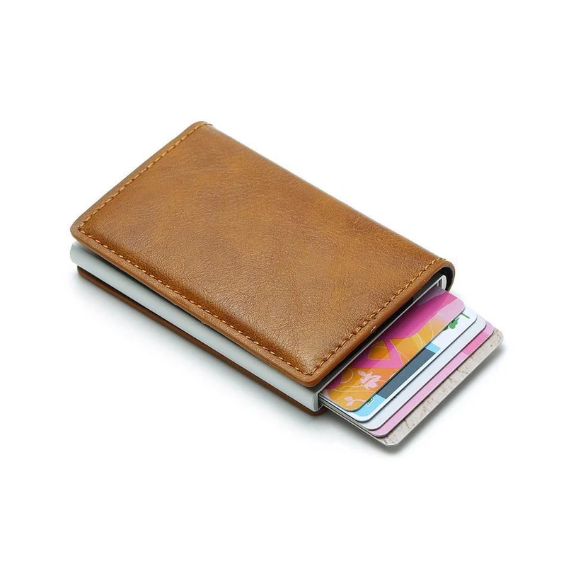 Männer Geldbörsen Geld Tasche Kurze Männliche Geldbörse Kleine Schlanke Leder Smart Geldbörsen Pop Up Metall Mini Geldbörsen