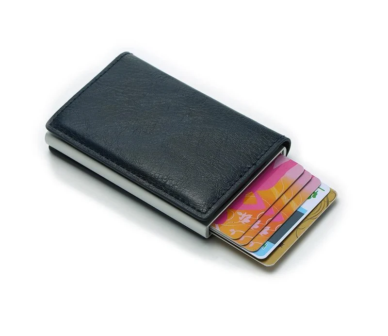 Männer Geldbörsen Geld Tasche Kurze Männliche Geldbörse Kleine Schlanke Leder Smart Geldbörsen Pop Up Metall Mini Geldbörsen