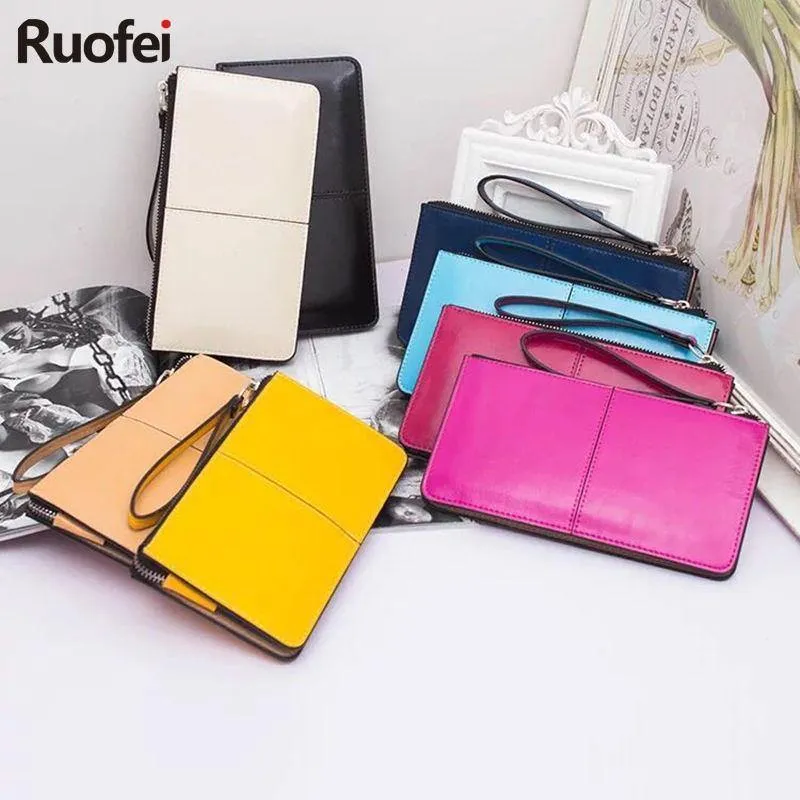 Damengeldbörsen Candy Oil Ledergeldbörse Langes Design Tageskupplung Lässige Dame Geldbörse Damen Handtasche Carteira Feminina A4