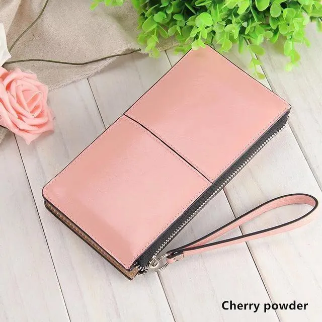 Damengeldbörsen Candy Oil Ledergeldbörse Langes Design Tageskupplung Lässige Dame Geldbörse Damen Handtasche Carteira Feminina A4