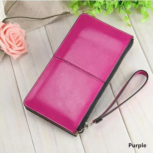 Damengeldbörsen Candy Oil Ledergeldbörse Langes Design Tageskupplung Lässige Dame Geldbörse Damen Handtasche Carteira Feminina A4