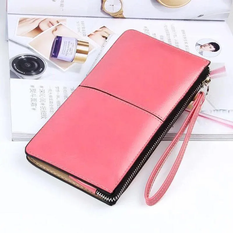 Damengeldbörsen Candy Oil Ledergeldbörse Langes Design Tageskupplung Lässige Dame Geldbörse Damen Handtasche Carteira Feminina A4