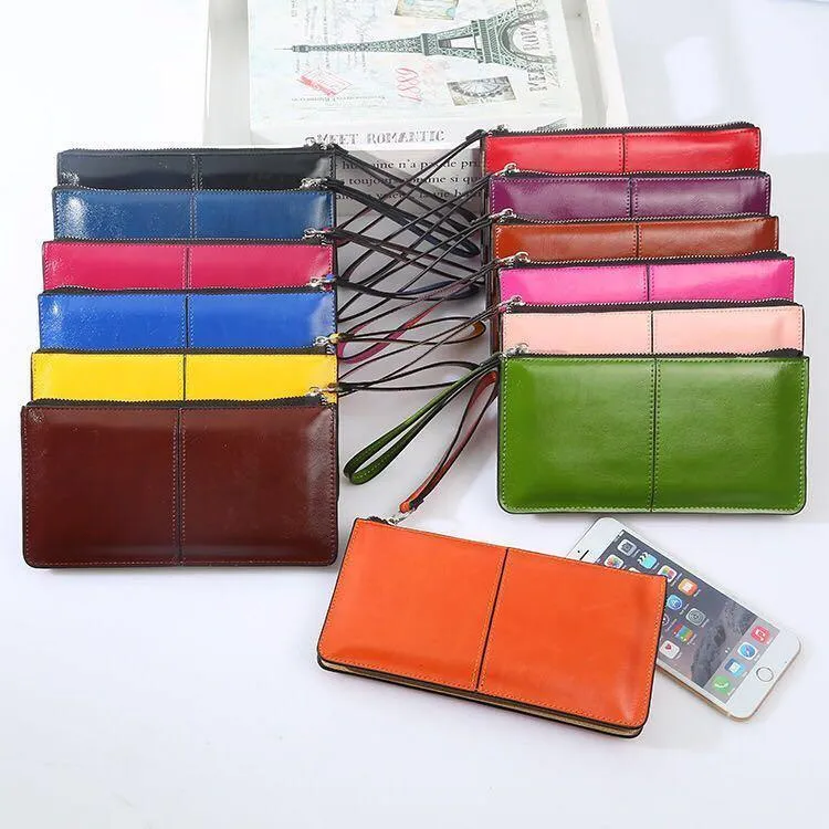 Damengeldbörsen Candy Oil Ledergeldbörse Langes Design Tageskupplung Lässige Dame Geldbörse Damen Handtasche Carteira Feminina A4
