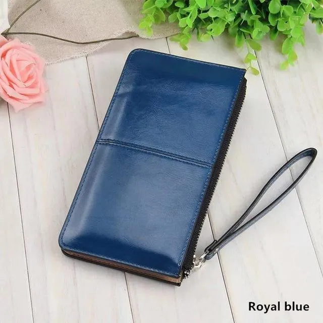 Damengeldbörsen Candy Oil Ledergeldbörse Langes Design Tageskupplung Lässige Dame Geldbörse Damen Handtasche Carteira Feminina A4