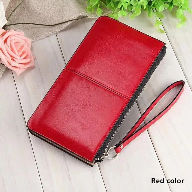 Damengeldbörsen Candy Oil Ledergeldbörse Langes Design Tageskupplung Lässige Dame Geldbörse Damen Handtasche Carteira Feminina A4