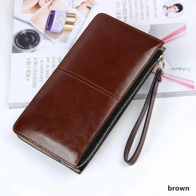 Damengeldbörsen Candy Oil Ledergeldbörse Langes Design Tageskupplung Lässige Dame Geldbörse Damen Handtasche Carteira Feminina A4