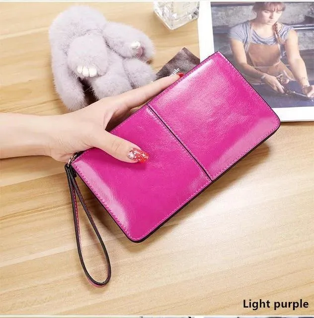 Damengeldbörsen Candy Oil Ledergeldbörse Langes Design Tageskupplung Lässige Dame Geldbörse Damen Handtasche Carteira Feminina A4