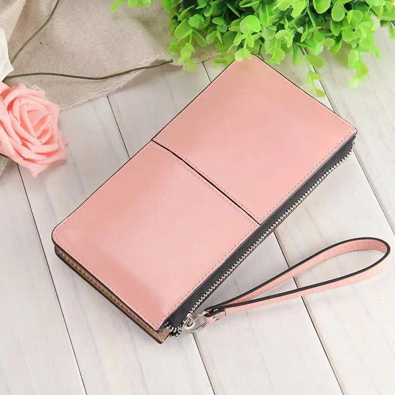 Damengeldbörsen Candy Oil Ledergeldbörse Langes Design Tageskupplung Lässige Dame Geldbörse Damen Handtasche Carteira Feminina A4