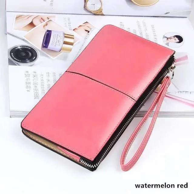 Damengeldbörsen Candy Oil Ledergeldbörse Langes Design Tageskupplung Lässige Dame Geldbörse Damen Handtasche Carteira Feminina A4