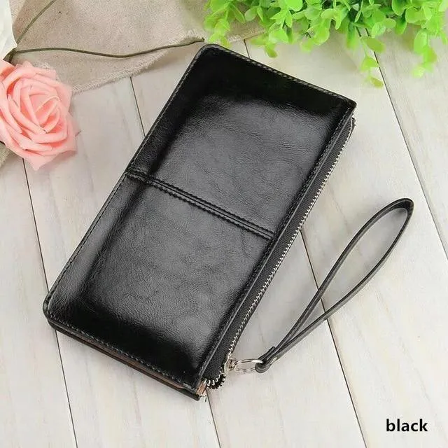 Damengeldbörsen Candy Oil Ledergeldbörse Langes Design Tageskupplung Lässige Dame Geldbörse Damen Handtasche Carteira Feminina A4