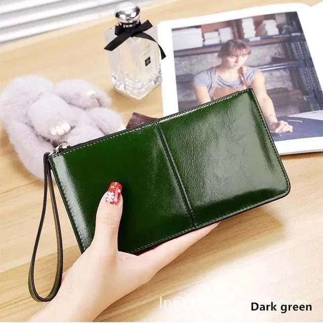 Damengeldbörsen Candy Oil Ledergeldbörse Langes Design Tageskupplung Lässige Dame Geldbörse Damen Handtasche Carteira Feminina A4