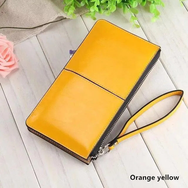 Damengeldbörsen Candy Oil Ledergeldbörse Langes Design Tageskupplung Lässige Dame Geldbörse Damen Handtasche Carteira Feminina A4