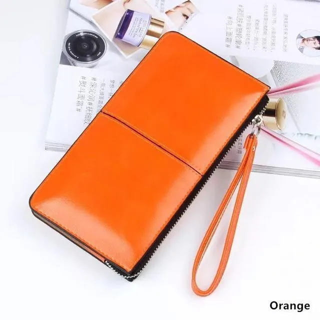 Damengeldbörsen Candy Oil Ledergeldbörse Langes Design Tageskupplung Lässige Dame Geldbörse Damen Handtasche Carteira Feminina A4
