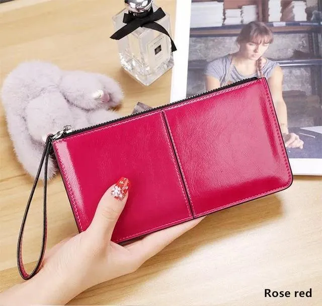 Damengeldbörsen Candy Oil Ledergeldbörse Langes Design Tageskupplung Lässige Dame Geldbörse Damen Handtasche Carteira Feminina A4
