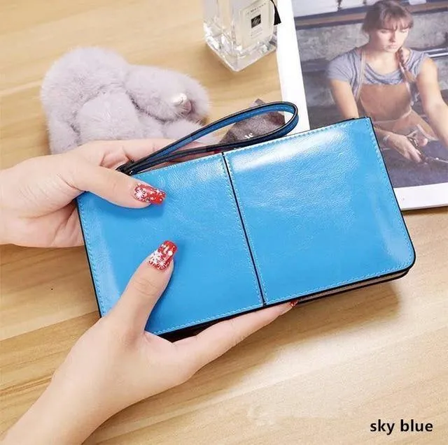 Damengeldbörsen Candy Oil Ledergeldbörse Langes Design Tageskupplung Lässige Dame Geldbörse Damen Handtasche Carteira Feminina A4